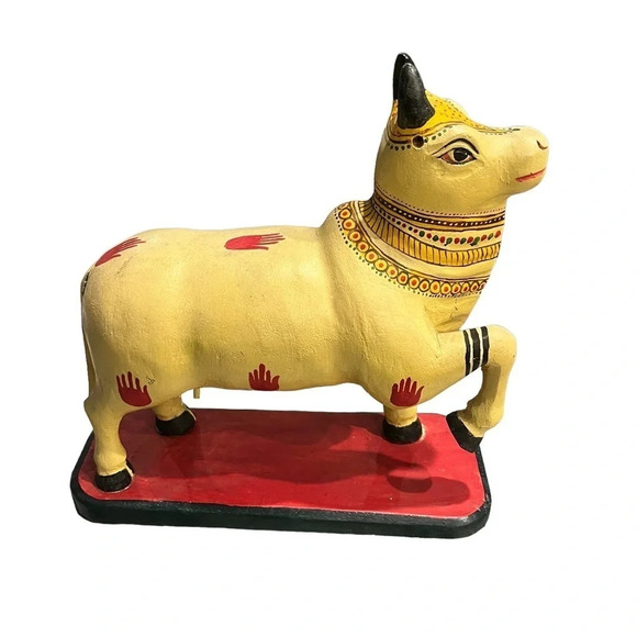 Nando Hindu Bull Hand Carved Hand Painted India Folk Art Boho - Picture 2 of 8